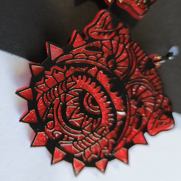 Red Bulldog Dangle Earrings - Picture 2 of 2